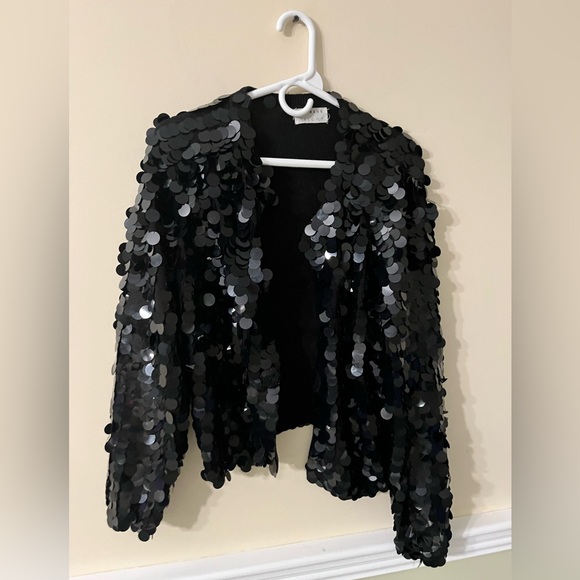 EXPRESS TRICOT Black Jumbo Sequin Open Front Vintage Jacket XL - Picture 8 of 8